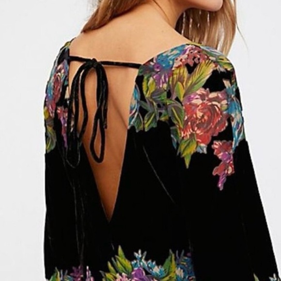 Free People Misha Burnout Black Velvet Mini Dress, Boho Witchy Floral, Size Sm - Picture 3 of 16